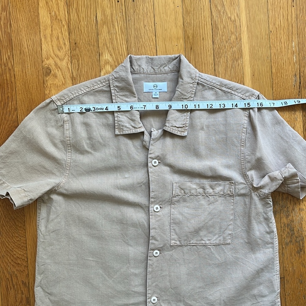 Adriano Goldschmied Cotton & Linen Short Sleeve Camp Shirt in Tan / Beige - Picture 6 of 10